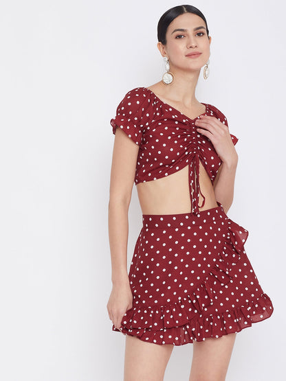 Polka Dot Printed Crop Top and Skirt Set