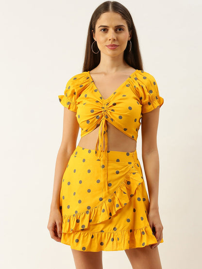 Polka Dot Printed Crop Top and Skirt Set