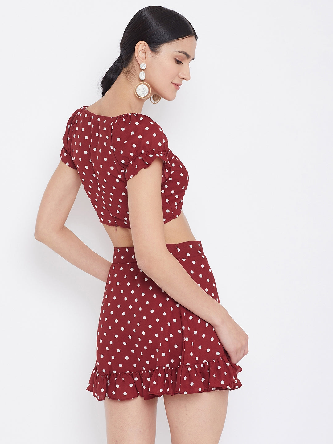 Polka Dot Printed Crop Top and Skirt Set