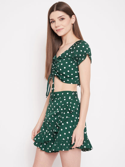 Polka Dot Printed Crop Top and Skirt Set