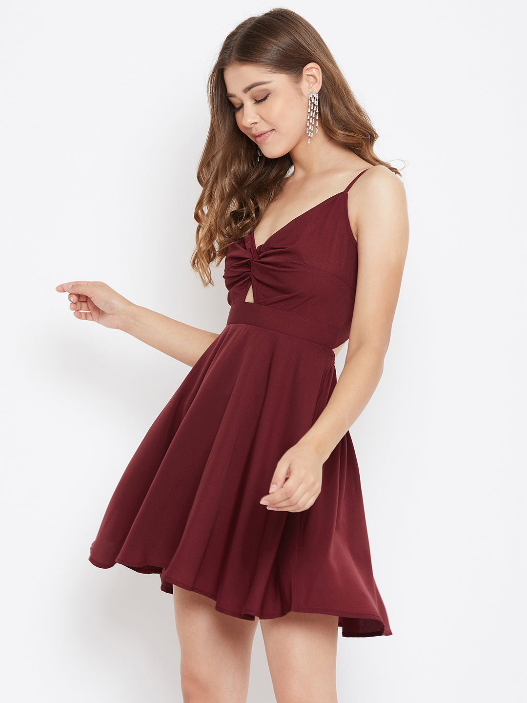 Front Twist Knot Fit & Flare Mini Dress