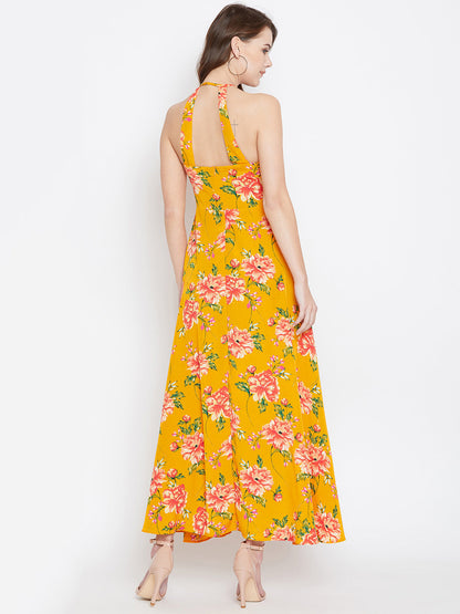 Halter Neck Open Back Flared Maxi Dress