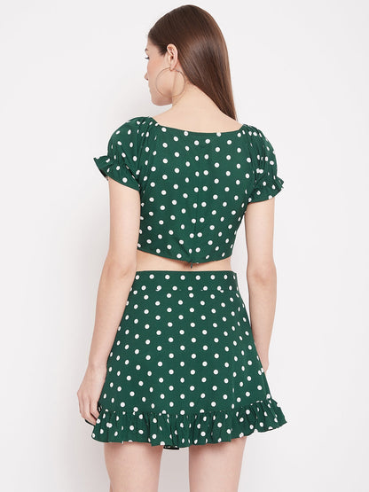 Polka Dot Printed Crop Top and Skirt Set