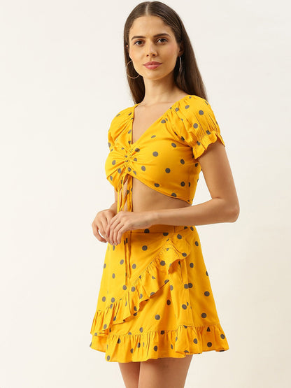 Polka Dot Printed Crop Top and Skirt Set