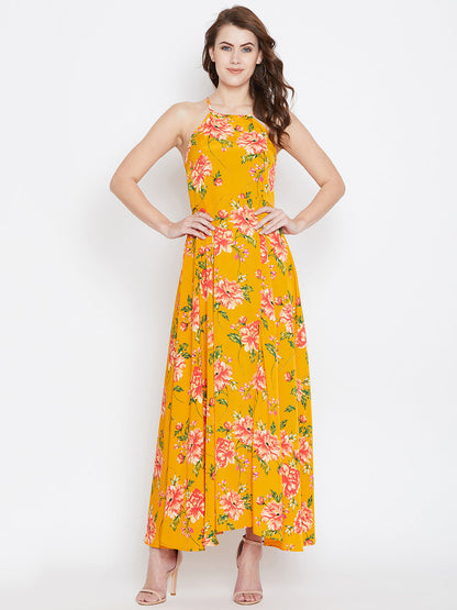 Halter Neck Open Back Flared Maxi Dress