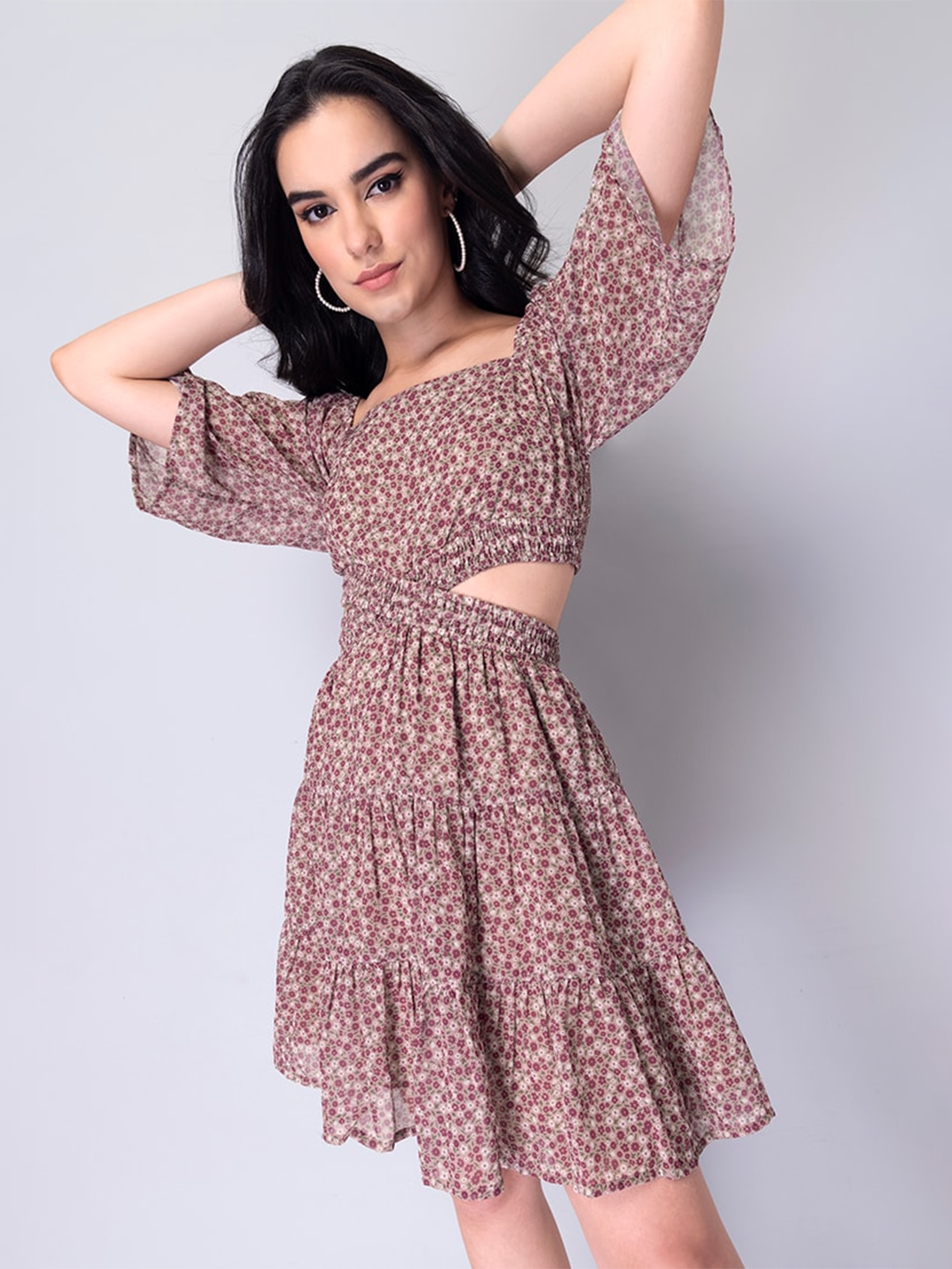 Floral Waist Cut Out Dress