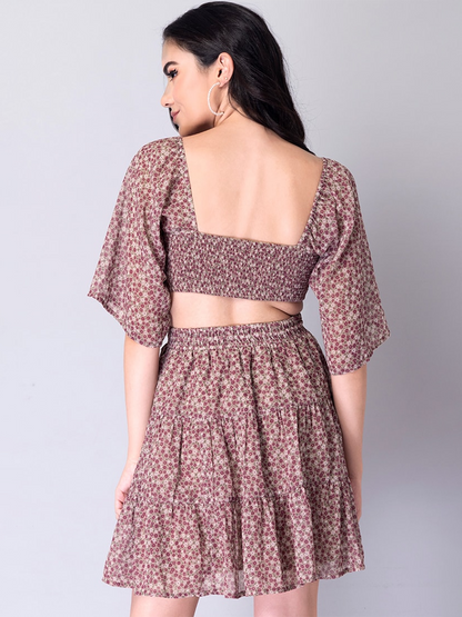 Floral Waist Cut Out Dress