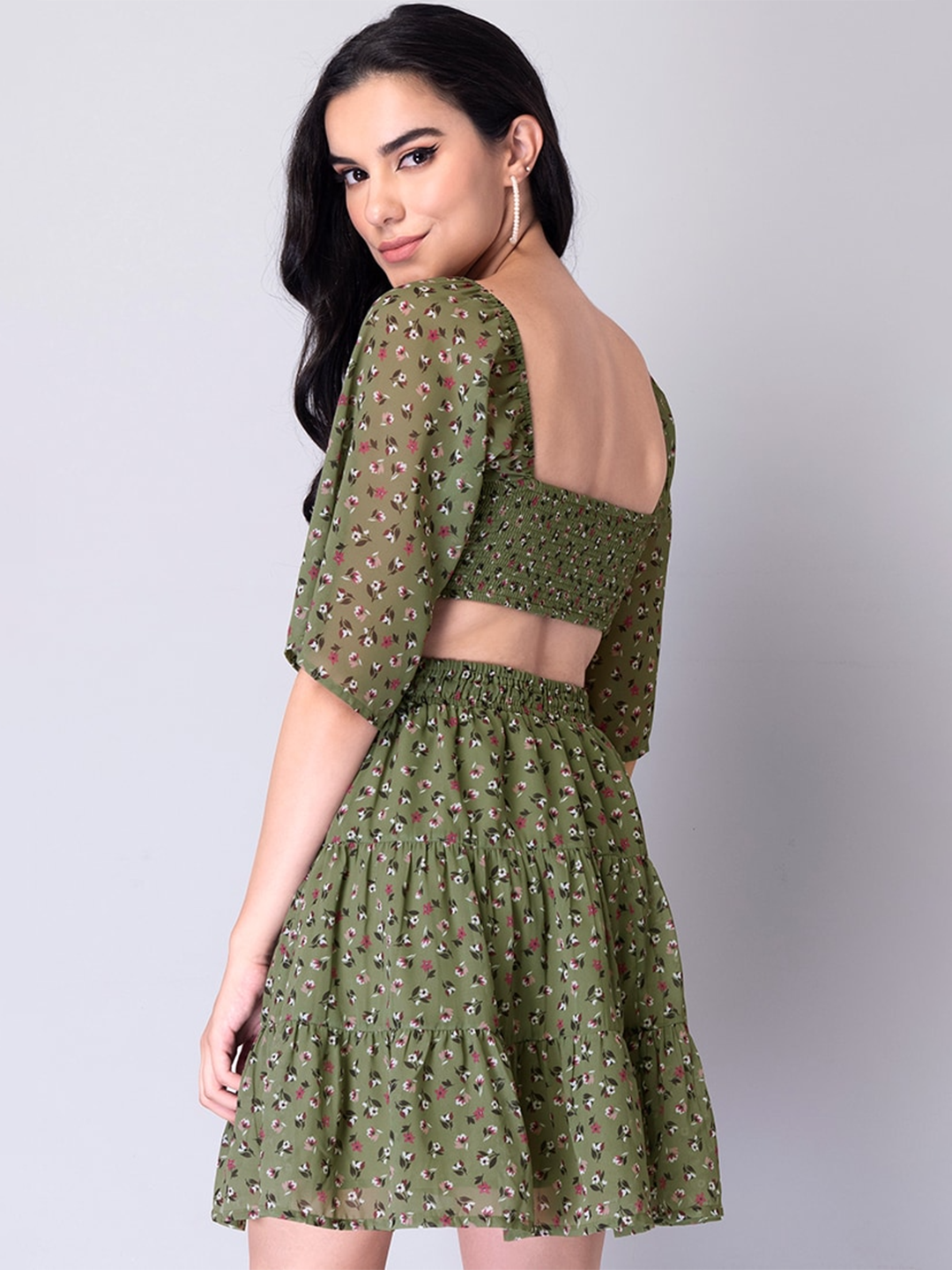 Floral Waist Cut Out Dress