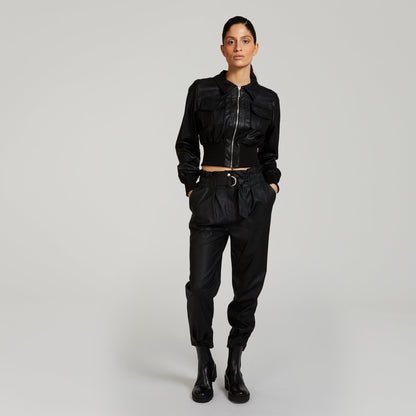 Belted vegan leather pants - Maska Mode