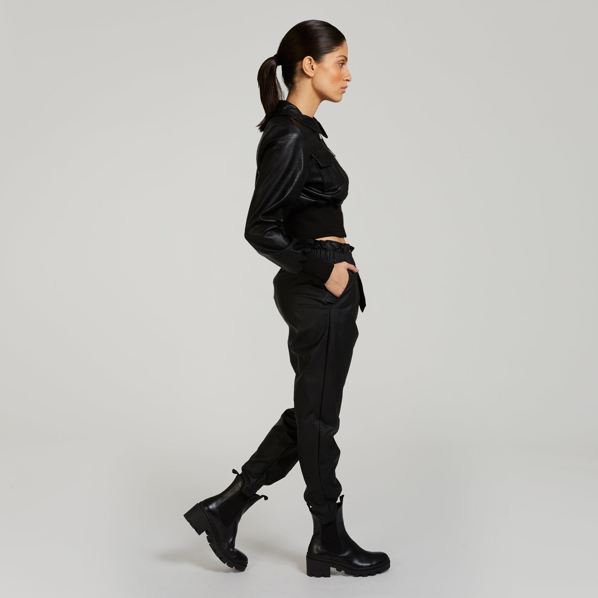 Belted vegan leather pants - Maska Mode