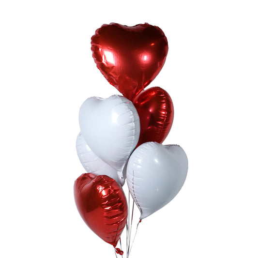 Valentine's Day 6 Pieces Red & White Foil Heart Balloons