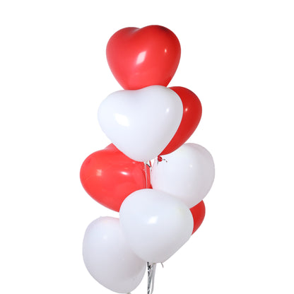 Valentine's Day 8 Pieces Red & White Helium Heart Balloons